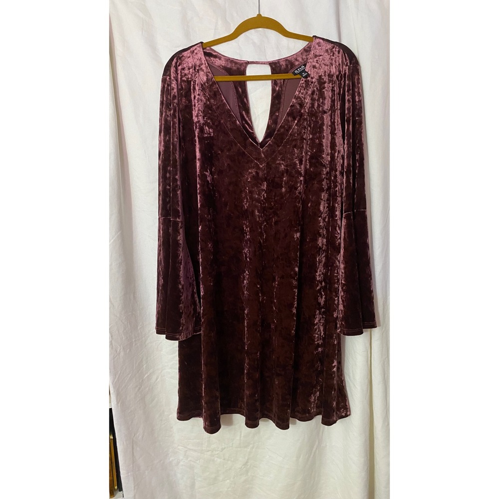 a.n.a Burgundy Crushed Velvet V-Neck Keyhole Back Mini Dress XL